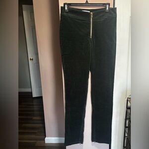 Good American Good Waist Green Velvet Pants with Gold Accent Zipper